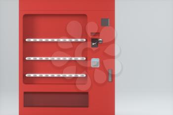 The red model of vending machine with white background, 3d rendering. Computer digital drawing.