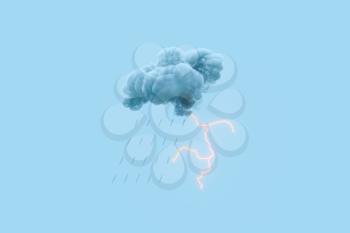 Dark clouds and lightning, weather forecast, 3d rendering. Computer digital drawing.