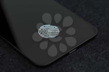 Fingerprint identification concept, technological background, 3d rendering. Computer digital drawing.