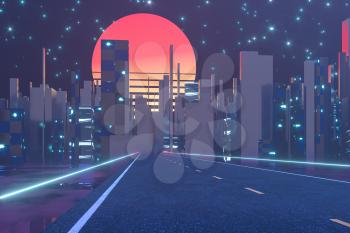 Urban road and sunset sky,abstract conception,3d rendering. Computer digital drawing.