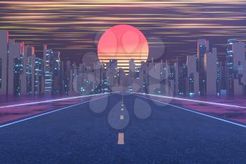 Urban road and sunset sky,abstract conception,3d rendering. Computer digital drawing.