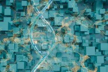 DNA and chromosomes,genes and inheritance,3d rendering. Computer digital drawing.