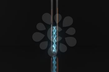 Test tube and chromosomes, DNA and genes,3d rendering. Computer digital drawing.