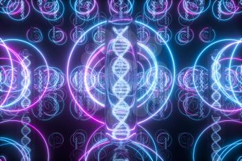 Test tube and chromosomes, DNA and genes,3d rendering. Computer digital drawing.