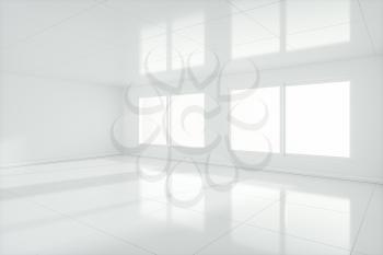 The white empty room with sunlight coming from the window, 3d rendering. Computer digital drawing.