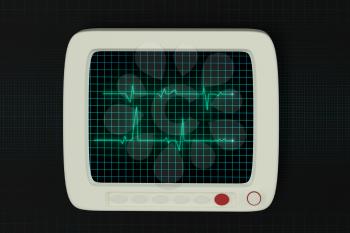 Glowing digital heartbeat line reflecting on the monitor, 3d rendering. Computer digital drawing.