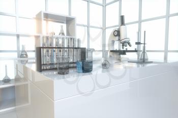 Experimental apparatus with an empty laboratory,white background,3d rendering. Computer digital drawing.