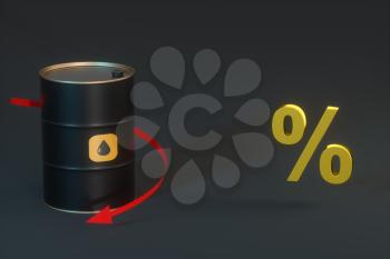 Oil barrel with black background,3d rendering. Computer digital drawing.