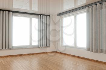 Empty room and wooden floor with white background,3d rendering. Computer digital drawing.