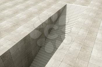 Steps and wall with grey background, modern construction,3d rendering. Computer digital drawing.