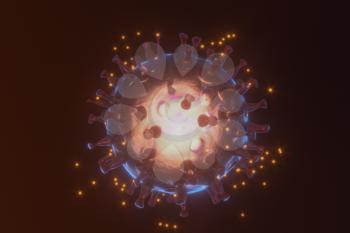 Dispersed corona viruses with dark background, 3d rendering. Computer digital drawing.