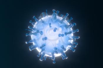 Dispersed corona viruses with dark background, 3d rendering. Computer digital drawing.