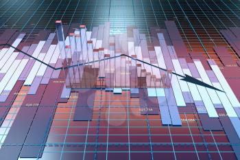 The decrease of the economical data, business statistics, 3d rendering. Computer digital drawing.