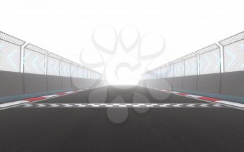 View of the infinity empty asphalt international race track, 3d rendering. Computer digital drawing.