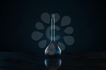 Chemistry glassware with dark background, 3d rendering. Computer digital drawing.