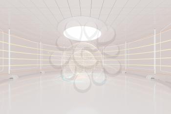 Creative round room, empty presentation room, 3d rendering. Computer digital drawing.