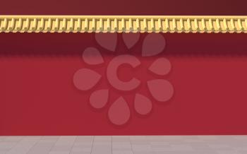 Chinese palace walls, red walls and golden tiles, 3d rendering. Computer digital drawing.