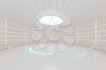 Creative round room, empty presentation room, 3d rendering. Computer digital drawing.