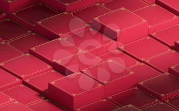 Red cubic platform, Chinese style, 3d rendering. Computer digital drawing.