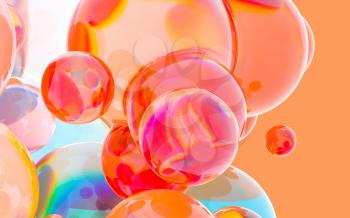 Glass balls with vivid colors, 3d rendering. Computer digital drawing.