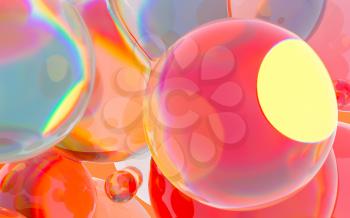 Glass balls with vivid colors, 3d rendering. Computer digital drawing.