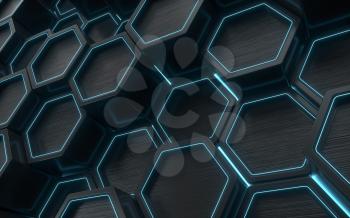 Hexagon geometric background, technology concept, 3d rendering. Computer digital drawing.