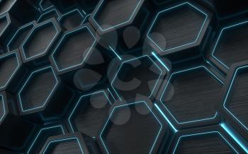 Hexagon geometric background, technology concept, 3d rendering. Computer digital drawing.