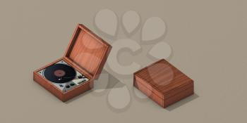 Retro style vinyl record player, music album, raster illustration. Computer digital drawing.