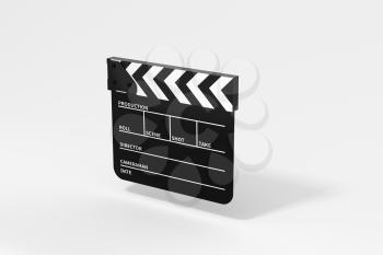 Clapper board with white background, 3d rendering. Computer digital drawing.