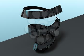 Film tapes with dark background, 3d rendering. Computer digital drawing.