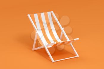 Sunshade, beach chair with orange background, 3d rendering. Computer digital drawing.