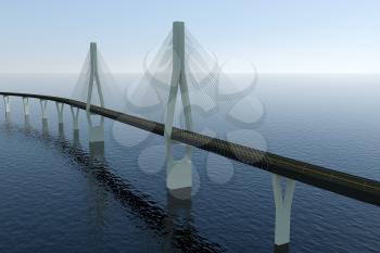 The suspension bridge over the lake, 3d rendering. Computer digital drawing.