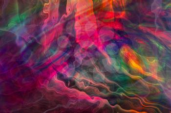 Wave colorful painting pattern with dark background, 3d rendering. Computer digital drawing.