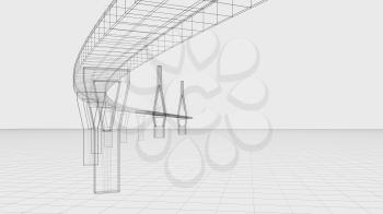 Sketch lines of suspension bridge, 3d rendering. Computer digital drawing.