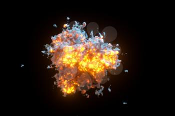 Explosive flame with dark background, 3d rendering. Computer digital drawing.