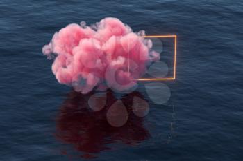 Pink cloud float over the sea, 3d rendering. Computer digital drawing.