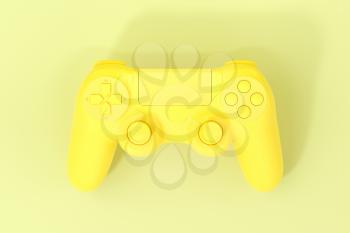 Classic game pad with yellow background, 3d rendering. Computer digital drawing.