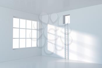 Conceptual room with a ladder lead to outside, 3d rendering. Computer digital drawing.