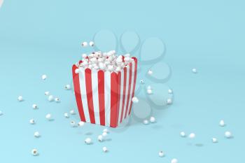 Scattered popcorn, sweet food, 3d rendering. Computer digital drawing.