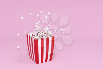 Scattered popcorn, sweet food, 3d rendering. Computer digital drawing.