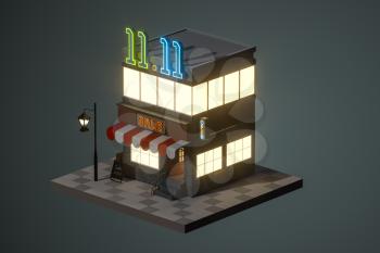 Cartoon store, modern shop building, 3d rendering. Computer digital drawing.