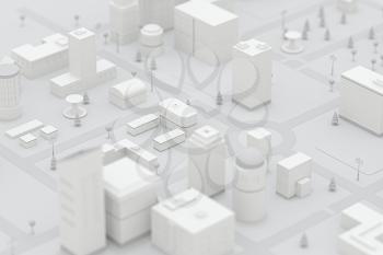 Downtown building, simulation city, 3d rendering. Computer digital drawing.