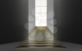 Large steps in the luxury palace, 3d rendering. Computer digital drawing.