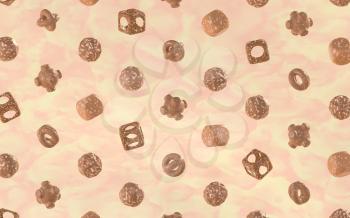 Chocolate biscuits with different shapes, 3d rendering. Computer digital drawing.