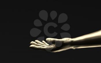 Hand sculpture with black background, 3d rendering. Computer digital drawing.