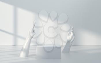 Hand sculpture with white background, 3d rendering. Computer digital drawing.