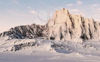 Snowy mountains background, 3d rendering. Computer digital drawing.