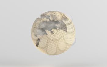 Damaged sphere with white background, 3d rendering. Computer digital drawing.