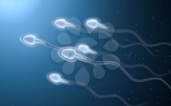 Human sperm cells, 3d rendering. Computer digital drawing.