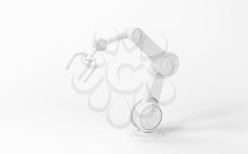 Mechanical arm with white background, 3d rendering. Computer digital drawing.